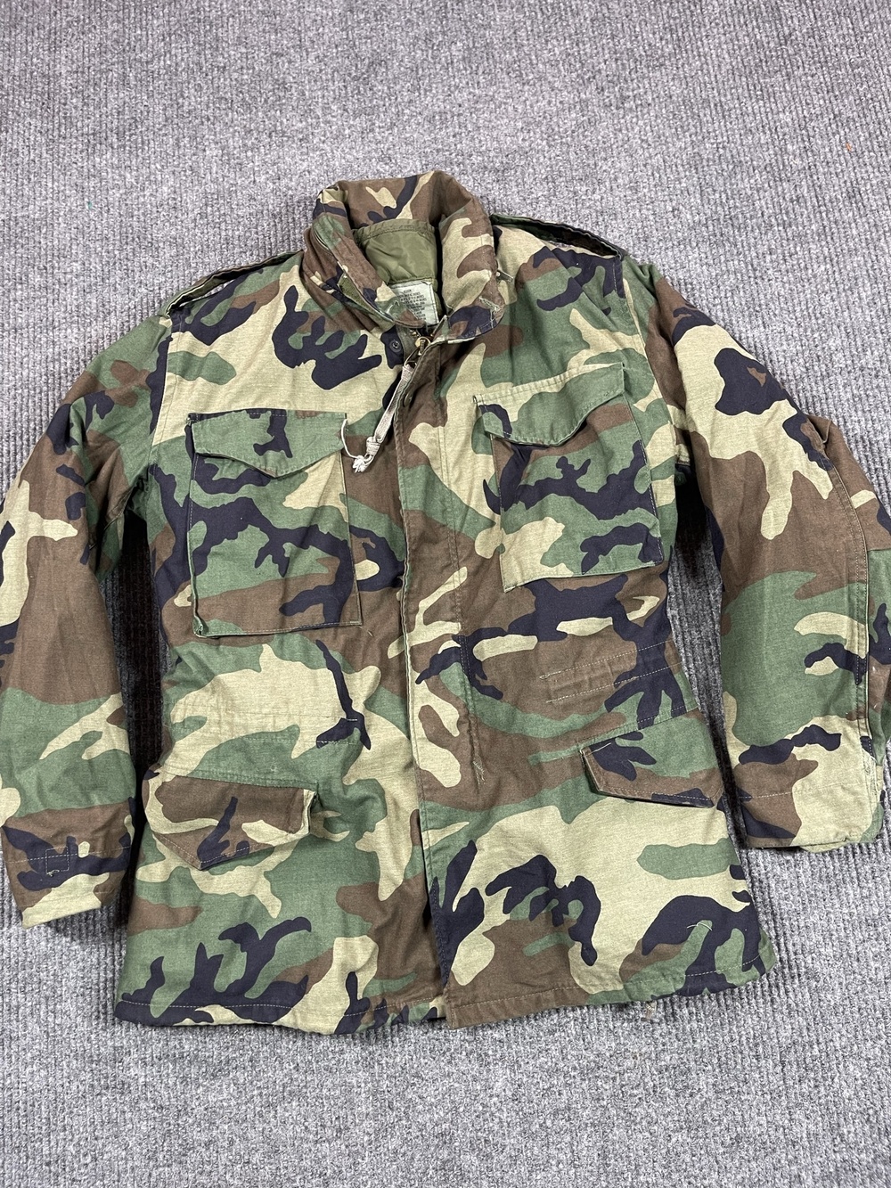Vintage 90s M-65 Cold Weather Field Jacket Mens Small Woodland Camo With Liner